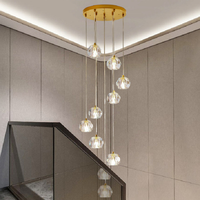 Люстра шарика кристаллов украшения лестницы гостиницы нордическая привесная светлая